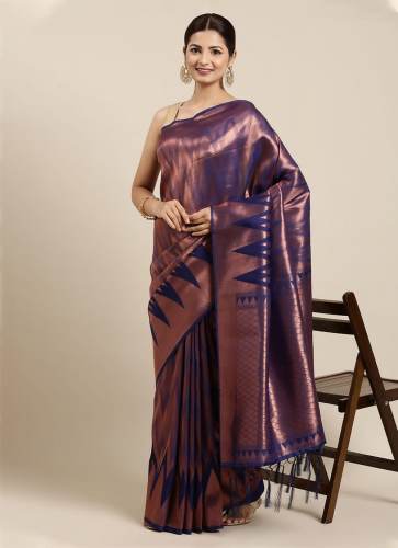  Kanjivaram Silk Copper Zari Work saree