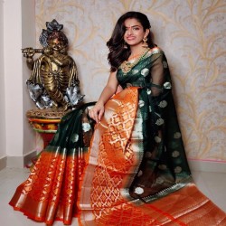LIGHT WEIGHT PARTY WEAR PURE ORGANZA SILK SAREE   