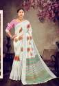 Linen Cotton Fancy Print Saree With and Latkan. thumb 2