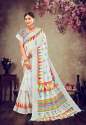 Linen Cotton Fancy Print Saree With and Latkan. thumb 4