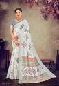 Linen Cotton Fancy Print Saree With and Latkan. thumb 9