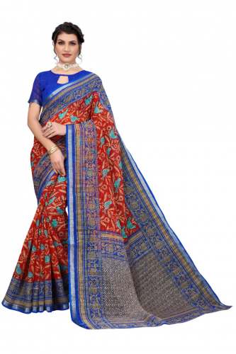 LINEN JARI BORDER PRINTED SAREE 