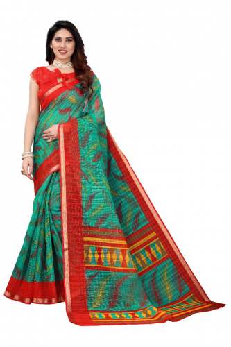 LINEN JARI PRINTED SAREE WITH JARI BLOUSE