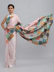 magic crepe Chinon satin Digital print sarees