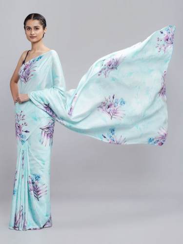 Magic crepe Chinon satin Digital Printed Saree