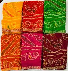 New Chiffon Bandhani saree with stone work