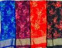 New chiffon floral saree with zari lining thumb 2