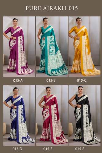 New Designe Of Pure Modal Ajrakh Print Satin Saree