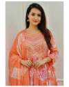  Orange Floral Naira Cut Cotton Suit Sets with finest Embroidery and motifs thumb 2