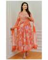  Orange Floral Naira Cut Cotton Suit Sets with finest Embroidery and motifs thumb 4