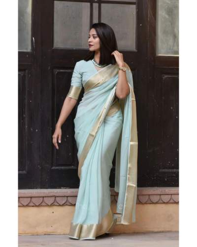 Organza Saree With Zari Border All over saree by geet gauri fashion