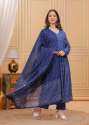 Party wear Kurti Pant Set With Dupatta In Blue Colour thumb 4