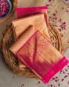 Peach Pink Kanchipuram Silk Saree with silver zari