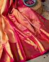 Peach Pink Kanchipuram Silk Saree with silver zari thumb 2