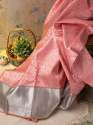 Peach Pink Kanchipuram Silk Saree with silver zari thumb 3