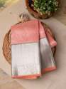 Peach Pink Kanchipuram Silk Saree with silver zari thumb 4