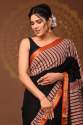 Premium Ajark printed Maheshwari border silk saree