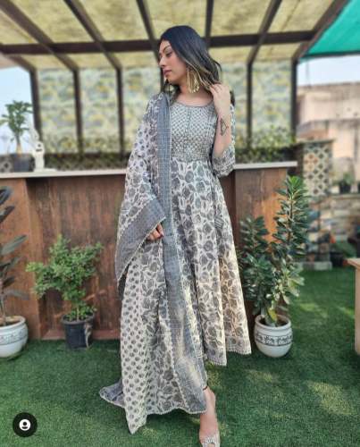 Premium Cotton Anarkali heavy Sequence work gown paired with pants & dupatta 