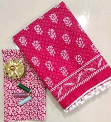 premium Mulmul cotton block print sarees with blouse