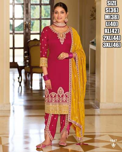 Premium  party wear Silk Stitched Suit With Embroidery Work