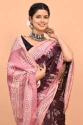 premium Pure Hand Printed Chanderi Silk Sarees With Blouse