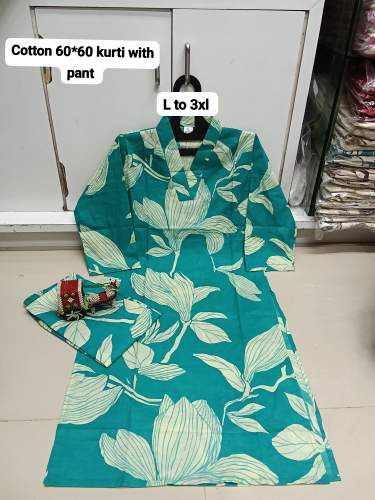 premium-quality cotton fabric kurti and pant set  by geet gauri fashion
