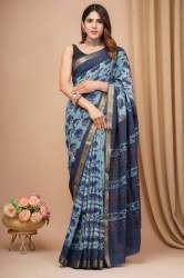 Pure Ajark print Maheshwari border silk saree