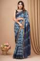 Pure Ajark print Maheshwari border silk saree thumb 4