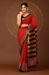 Pure Ajark print Maheshwari silk saree