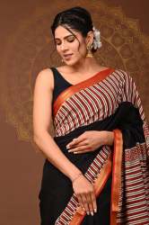 Pure Ajark printed Maheshwari border silk saree