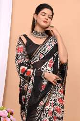  Pure Chanderi Silk printed  Sarees With Blouse
