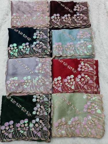 Pure Jimmy Choo silk multi colour thread work with sequence and cut work border saree