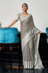 pure Linen Weaving saree with Thread Work