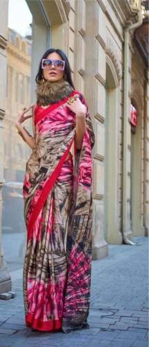 Pure Modal Satin Ajrakh Saree In Multi Colour 