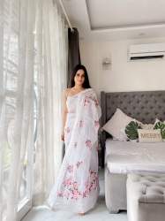 Pure Soft Organza Silk Saree With Heavy Embroidery 5 Thread niddle work pallu