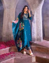 PURE VISCOSE MODAL SILK 3 PCS SUIT WITH HANDWORK & ORGANZA DIGITAL PRINT DUPATTA