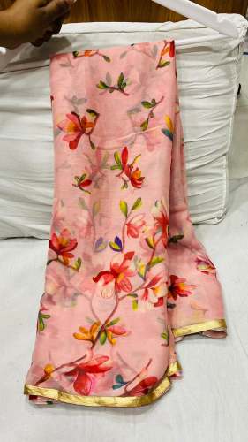 Royal chiffon & gold Patti border