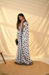 Satin Georgette Work saree with Dot Print on all Over saree And Sequence Work Border