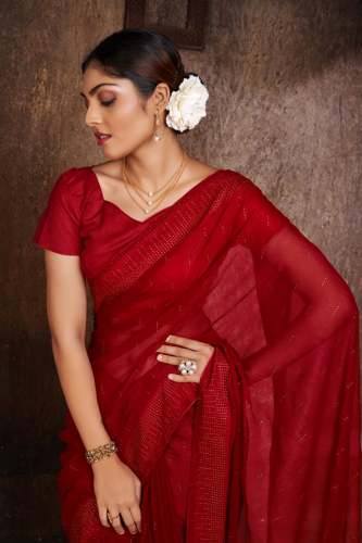 shimmer swarovski saree with heavy work blouse