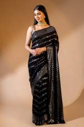  Soft Georgette Black Sequence Work saree 