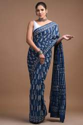 Soft pure cotton mulmul block printed saree with blouse