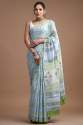 Soft pure cotton mulmul block printed saree with blouse thumb 2