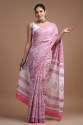 Soft pure cotton mulmul block printed saree with blouse thumb 6