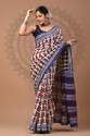 Soft pure cotton mulmul Hand block printed saree with blouse thumb 5
