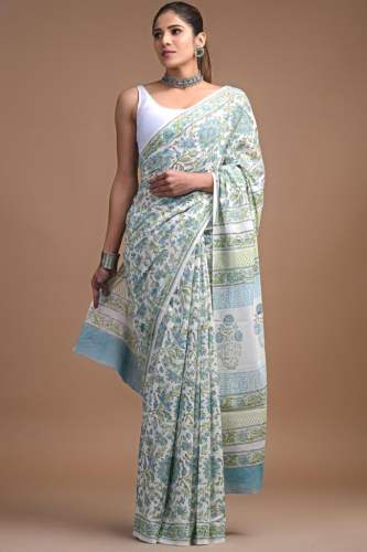 Soft pure cotton mulmul saree with blouse