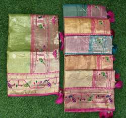 Soft Satin Tissue Paithani Concept with Heavy Jharkan Work 