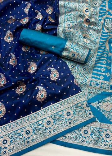 Soft Silk Litchi Weaving Saree with Banarasi Zari and Contrast Border by geet gauri fashion