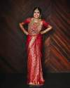 Wedding Wear Red Art Silk Jacquard Border Saree thumb 1