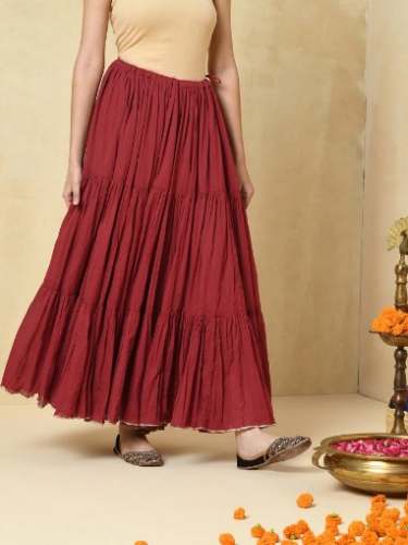Buy Cotton Printed Crinkled Long Skirt At Online