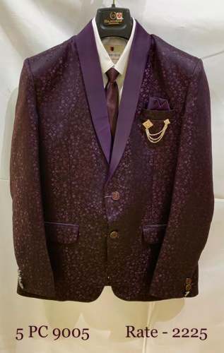 Mens Purple Printed 5 pcs Suit